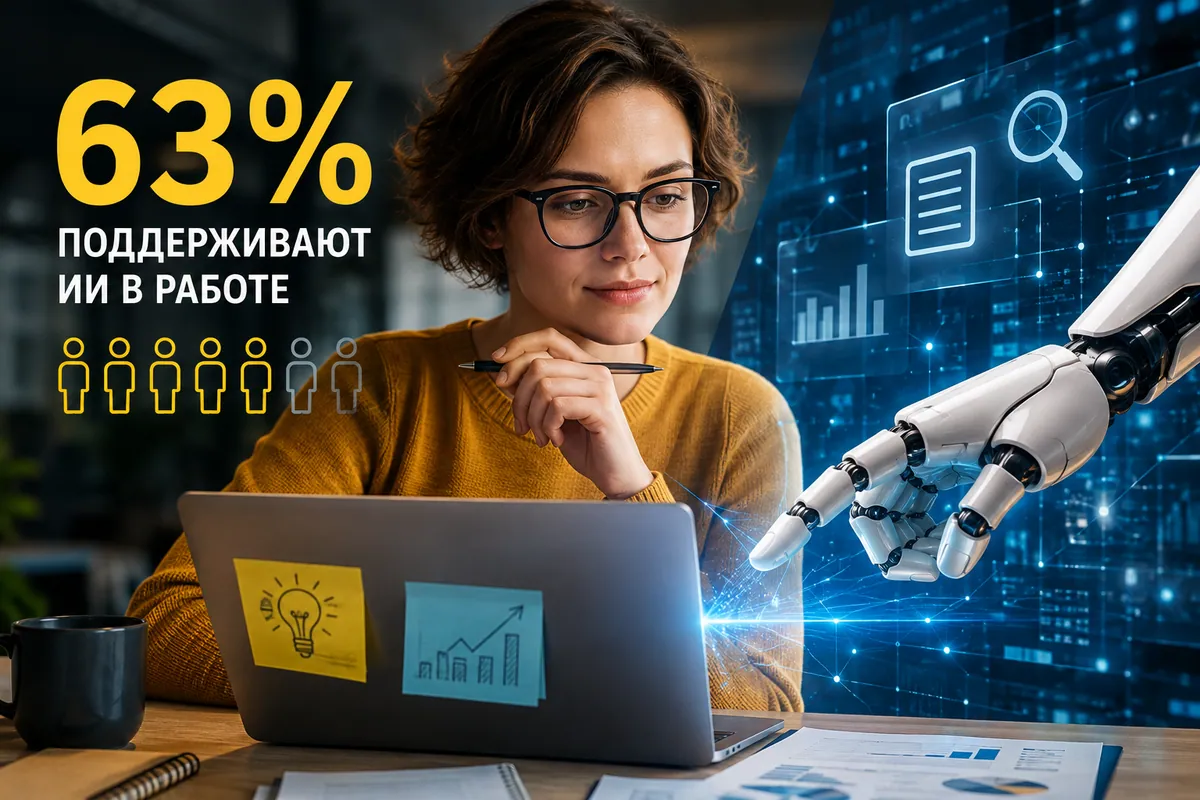 Иллюстрация к новости «Опрос: 63% работодателей и работников поддерживают использование ИИ в работе»
