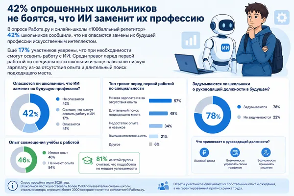 Иллюстрация к новости «42% опрошенных школьников не боятся, что ИИ заменит их профессию»
